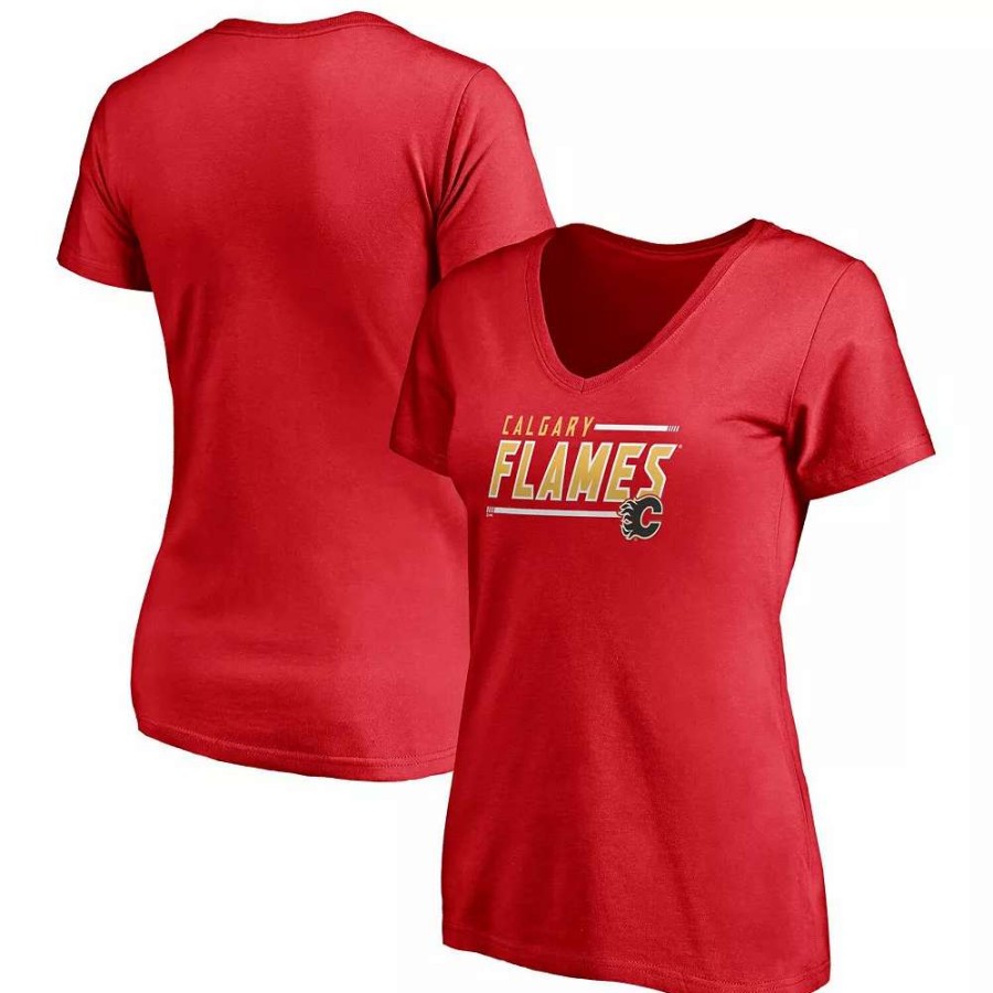 Tops * | Women'S Fanatics Branded Red Calgary Flames Plus Size Mascot In Bounds V-Neck T-Shirt