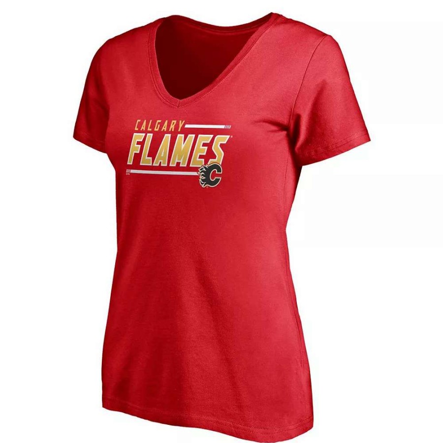 Tops * | Women'S Fanatics Branded Red Calgary Flames Plus Size Mascot In Bounds V-Neck T-Shirt