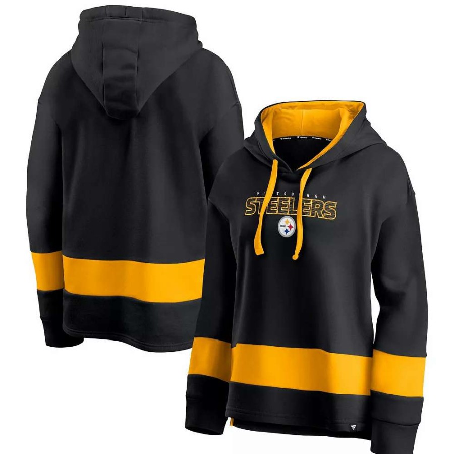 Tops * | Women'S Fanatics Branded Black/Gold Pittsburgh Steelers Colors Of Pride Colorblock Pullover Hoodie