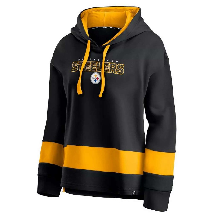 Tops * | Women'S Fanatics Branded Black/Gold Pittsburgh Steelers Colors Of Pride Colorblock Pullover Hoodie