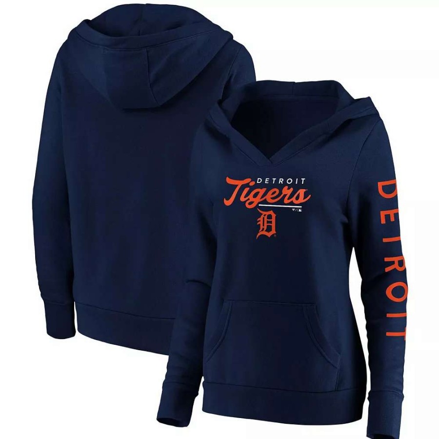 Tops * | Women'S Fanatics Branded Navy Detroit Tigers Core High Class Crossover Pullover Hoodie