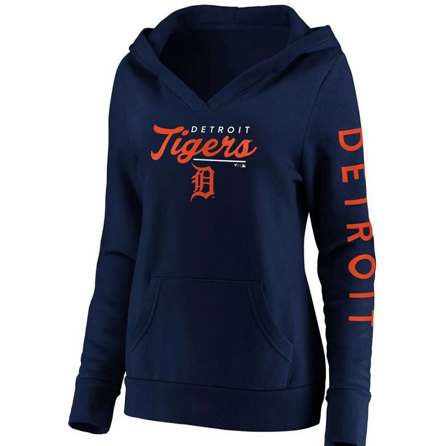 Tops * | Women'S Fanatics Branded Navy Detroit Tigers Core High Class Crossover Pullover Hoodie