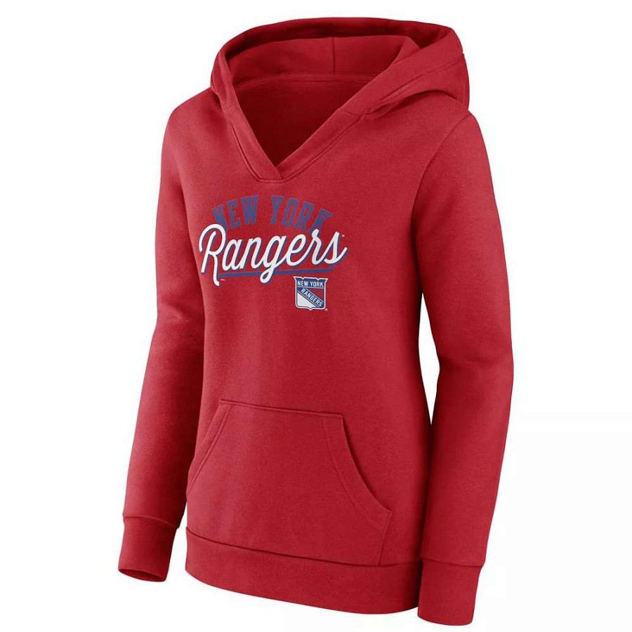 Tops * | Women'S Fanatics Branded Red New York Rangers Simplicity Crossover V-Neck Pullover Hoodie