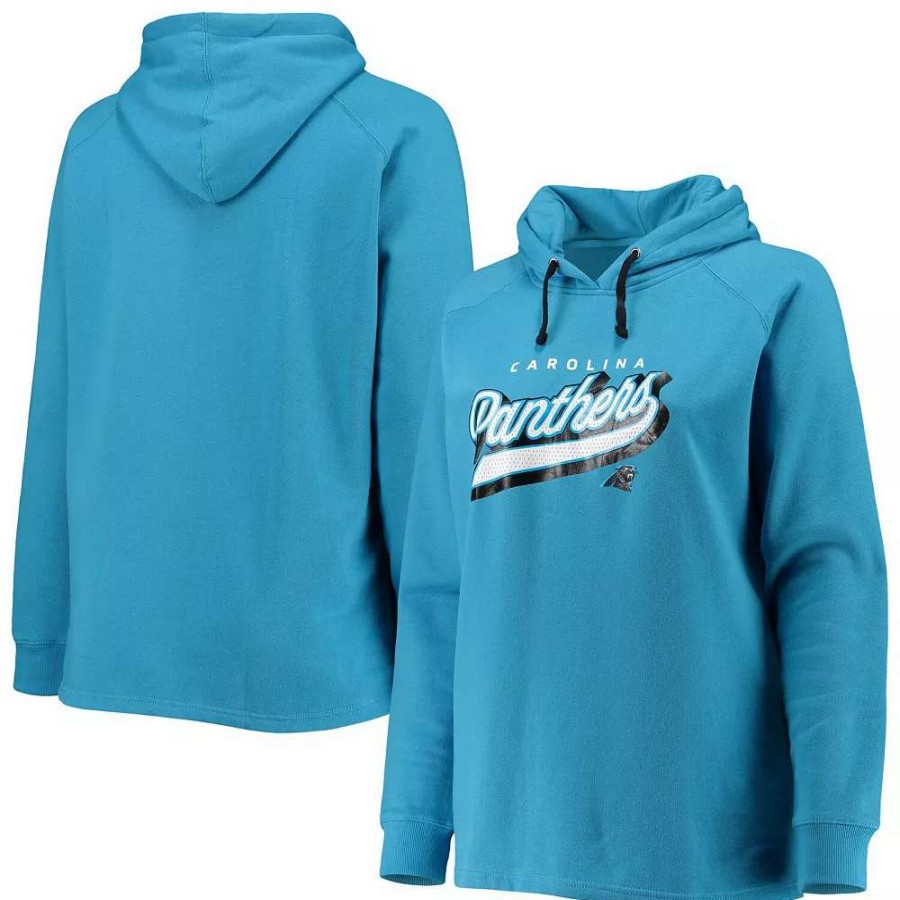 Tops * | Women'S Fanatics Branded Blue Carolina Panthers Plus Size First Contact Raglan Pullover Hoodie