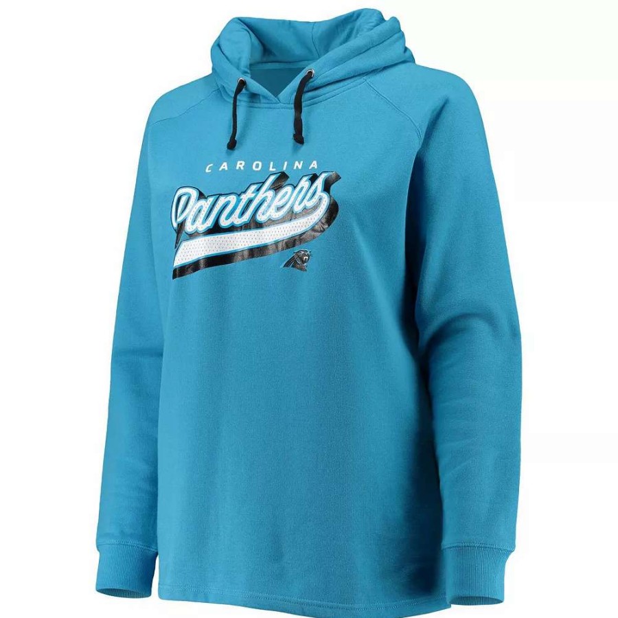 Tops * | Women'S Fanatics Branded Blue Carolina Panthers Plus Size First Contact Raglan Pullover Hoodie