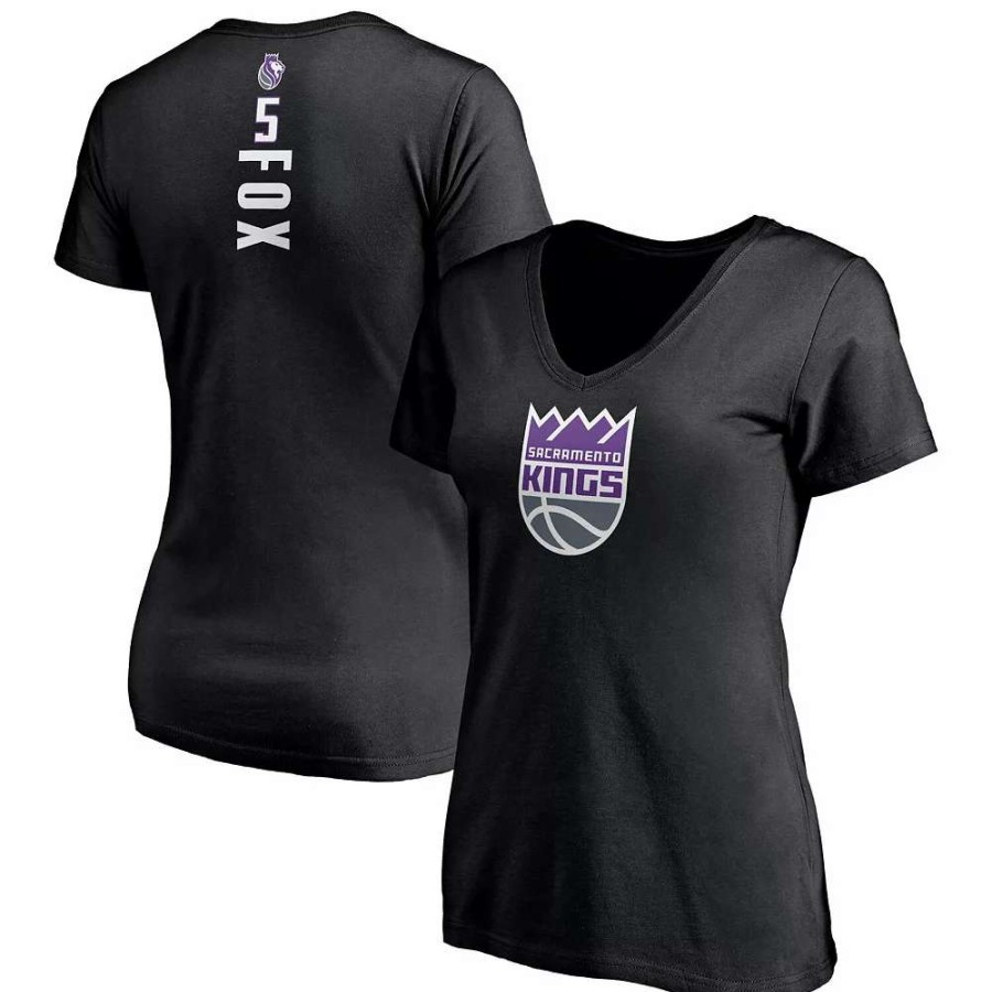 Tops * | Women'S Fanatics Branded De'Aaron Fox Black Sacramento Kings Playmaker Logo Name & Number V-Neck T-Shirt