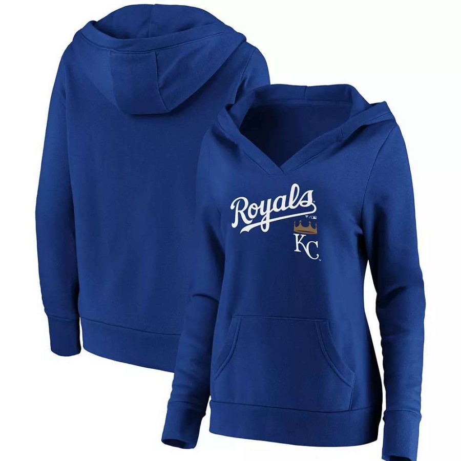 Tops * | Women'S Fanatics Branded Royal Kansas City Royals Core Team Lockup V-Neck Pullover Hoodie