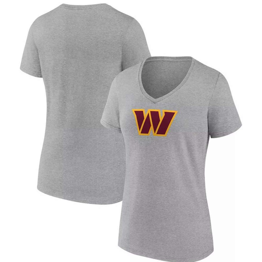 Tops * | Women'S Fanatics Branded Heathered Gray Washington Commanders Primary Logo V-Neck T-Shirt