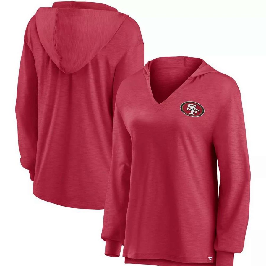 Tops * | Women'S Fanatics Branded Scarlet San Francisco 49Ers Jumper V-Neck Pullover Hoodie