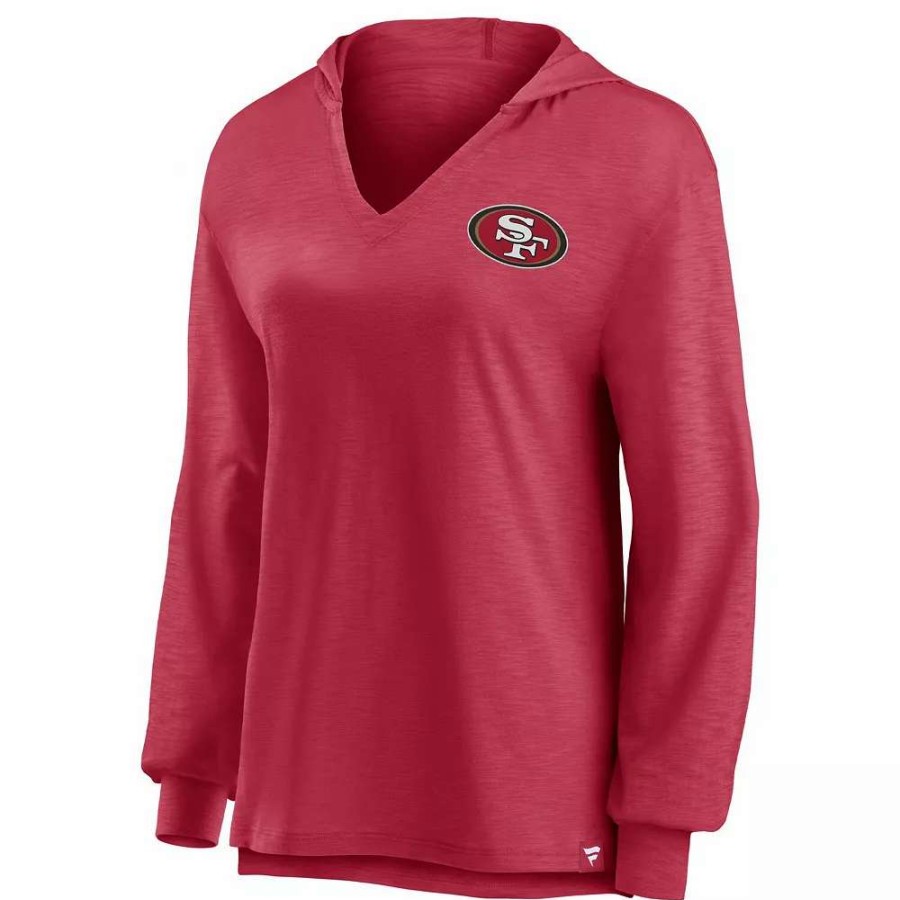 Tops * | Women'S Fanatics Branded Scarlet San Francisco 49Ers Jumper V-Neck Pullover Hoodie