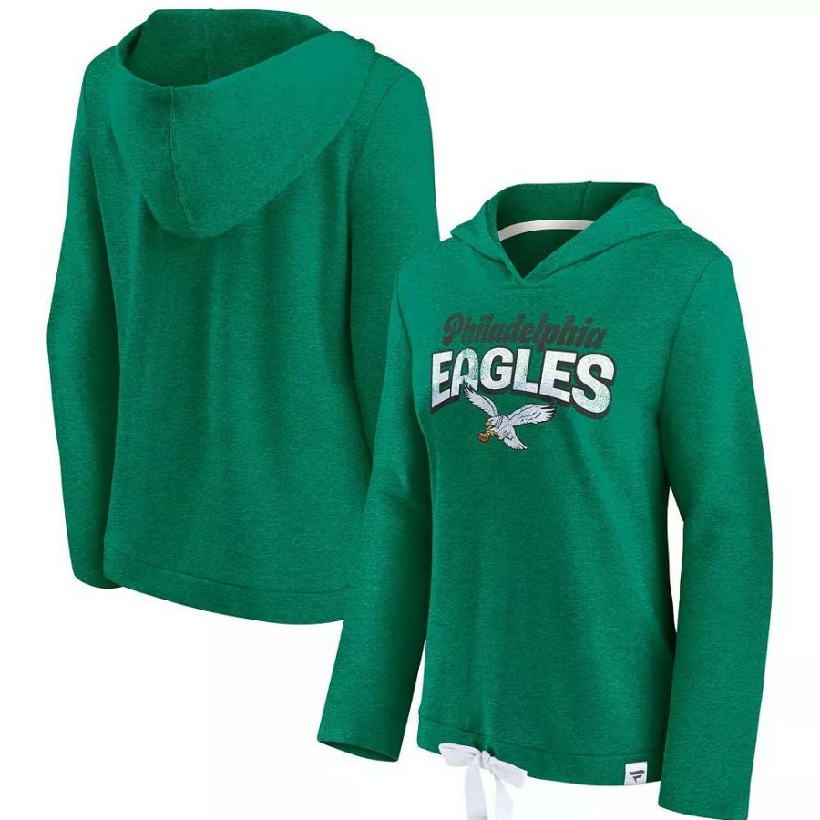 Tops * | Women'S Fanatics Branded Heathered Kelly Green Philadelphia Eagles First Team Flowy Pullover Hoodie