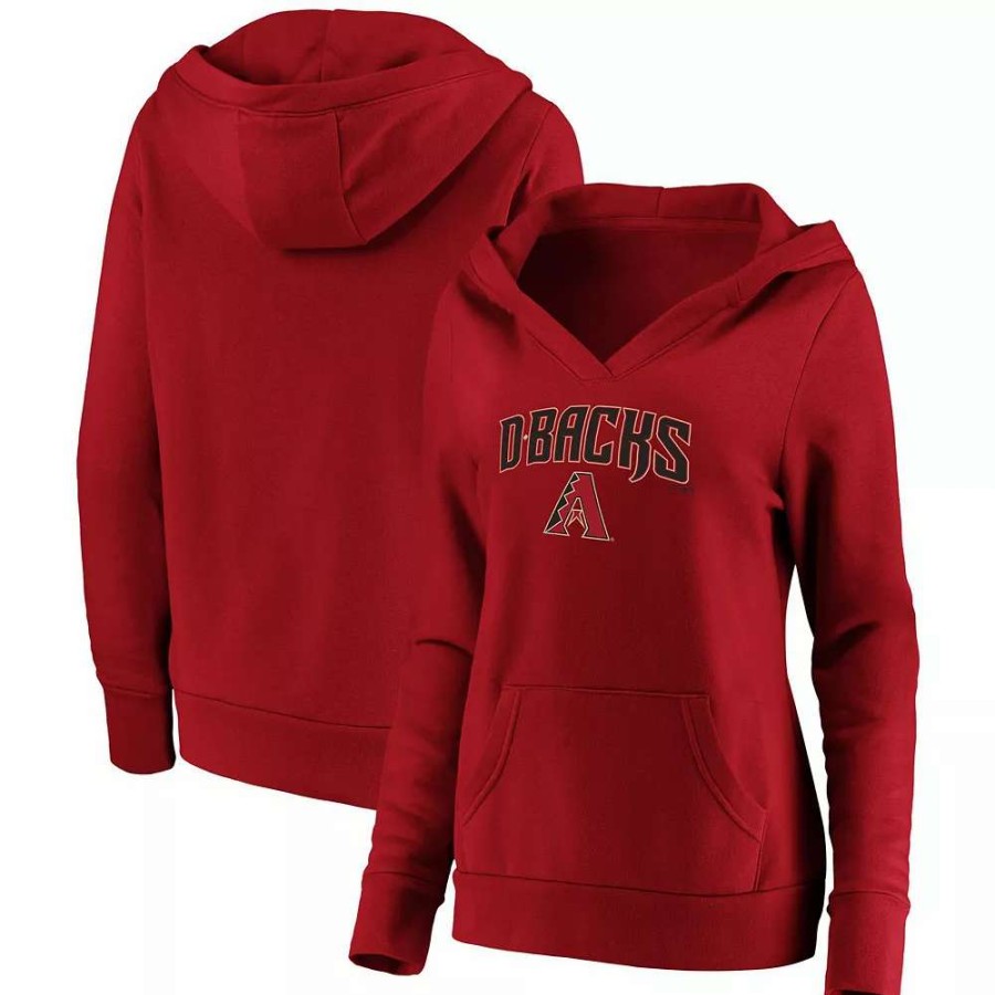 Tops * | Women'S Fanatics Branded Red Arizona Diamondbacks Core Team Lockup V-Neck Pullover Hoodie