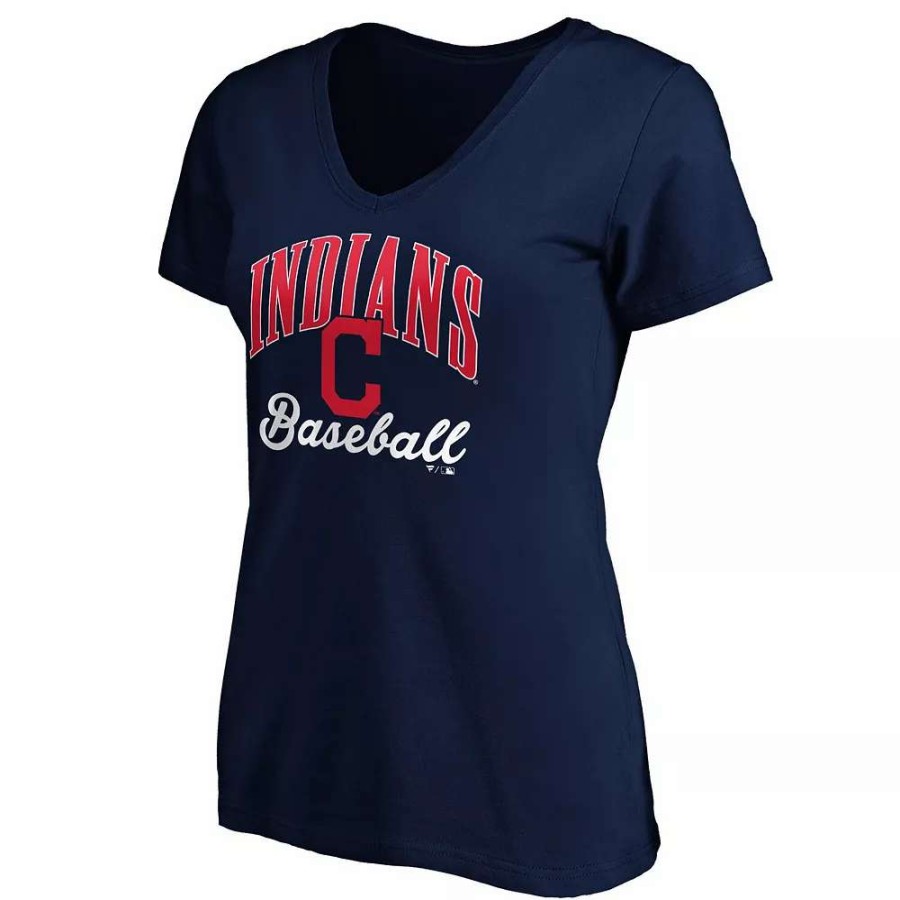 Tops * | Women'S Fanatics Branded Navy Cleveland Indians Victory Script V-Neck T-Shirt