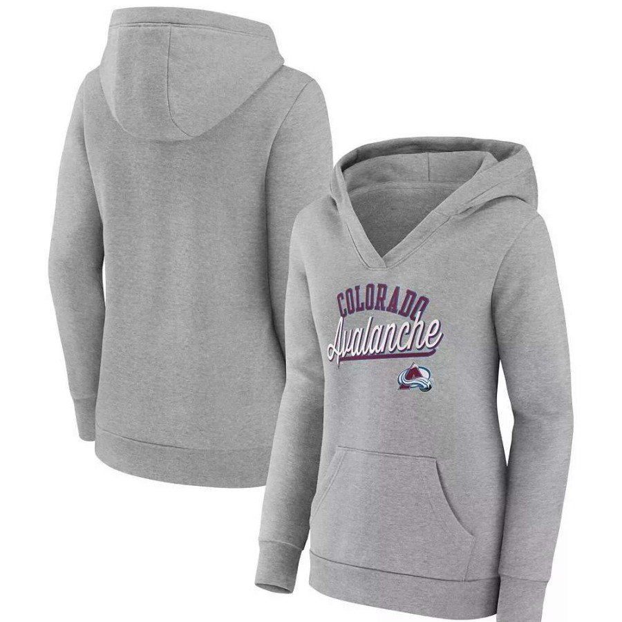 Tops * | Women'S Fanatics Branded Gray Colorado Avalanche Simplicity Crossover V-Neck Pullover Hoodie