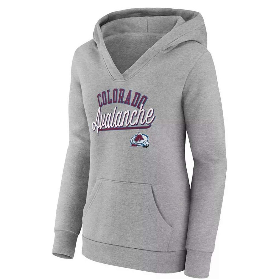 Tops * | Women'S Fanatics Branded Gray Colorado Avalanche Simplicity Crossover V-Neck Pullover Hoodie