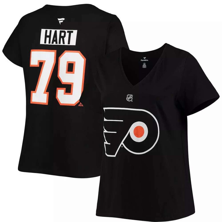 Tops * | Women'S Fanatics Branded Carter Hart Black Philadelphia Flyers Plus Size Name & Number V-Neck T-Shirt