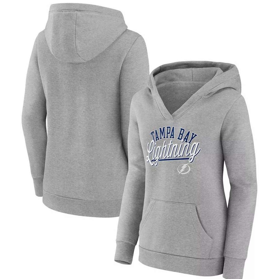 Tops * | Women'S Fanatics Branded Gray Tampa Bay Lightning Simplicity Crossover V-Neck Pullover Hoodie