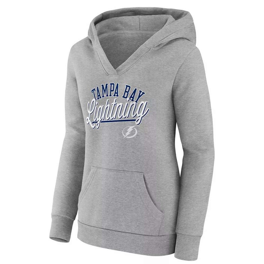 Tops * | Women'S Fanatics Branded Gray Tampa Bay Lightning Simplicity Crossover V-Neck Pullover Hoodie