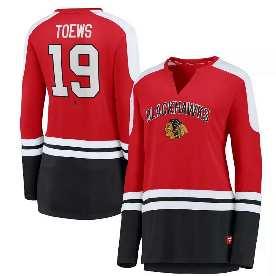 Tops * | Women'S Fanatics Branded Jonathan Toews Red/Black Chicago Blackhawks Power Player Long Sleeve Notch Neck T-Shirt