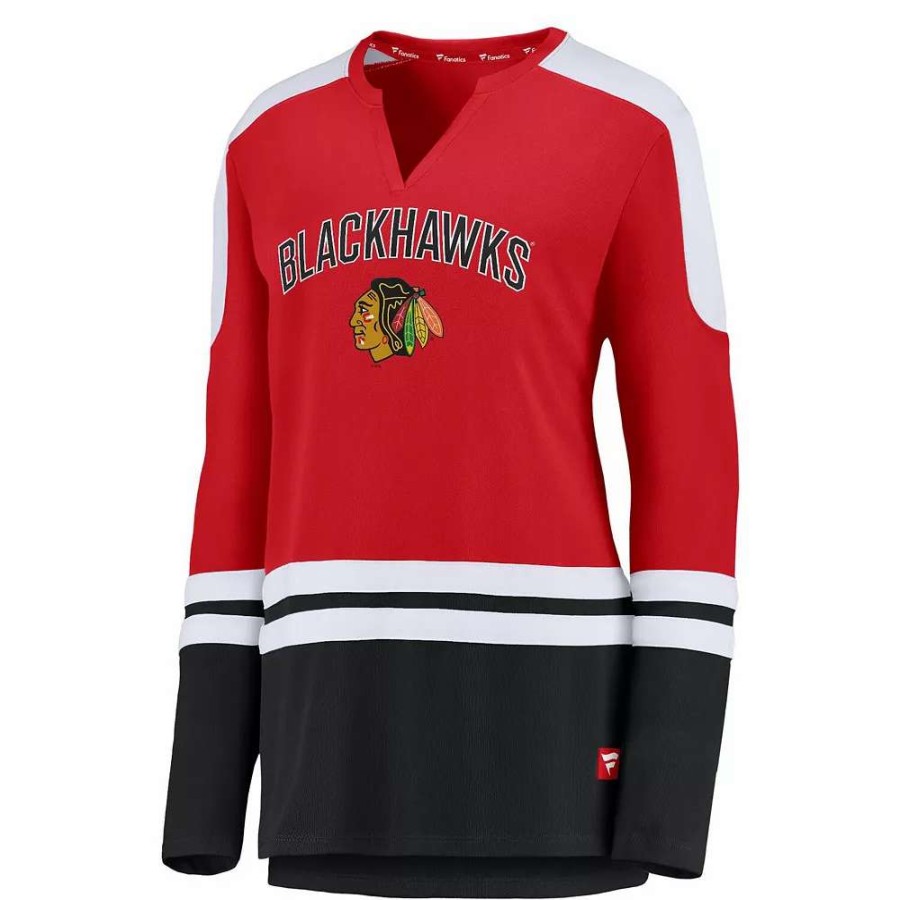 Tops * | Women'S Fanatics Branded Jonathan Toews Red/Black Chicago Blackhawks Power Player Long Sleeve Notch Neck T-Shirt