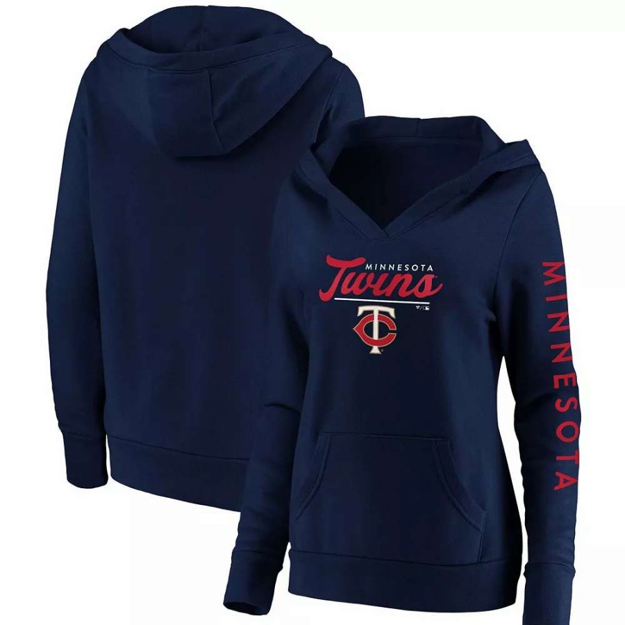 Tops * | Women'S Fanatics Branded Navy Minnesota Twins Core High Class Crossover Pullover Hoodie