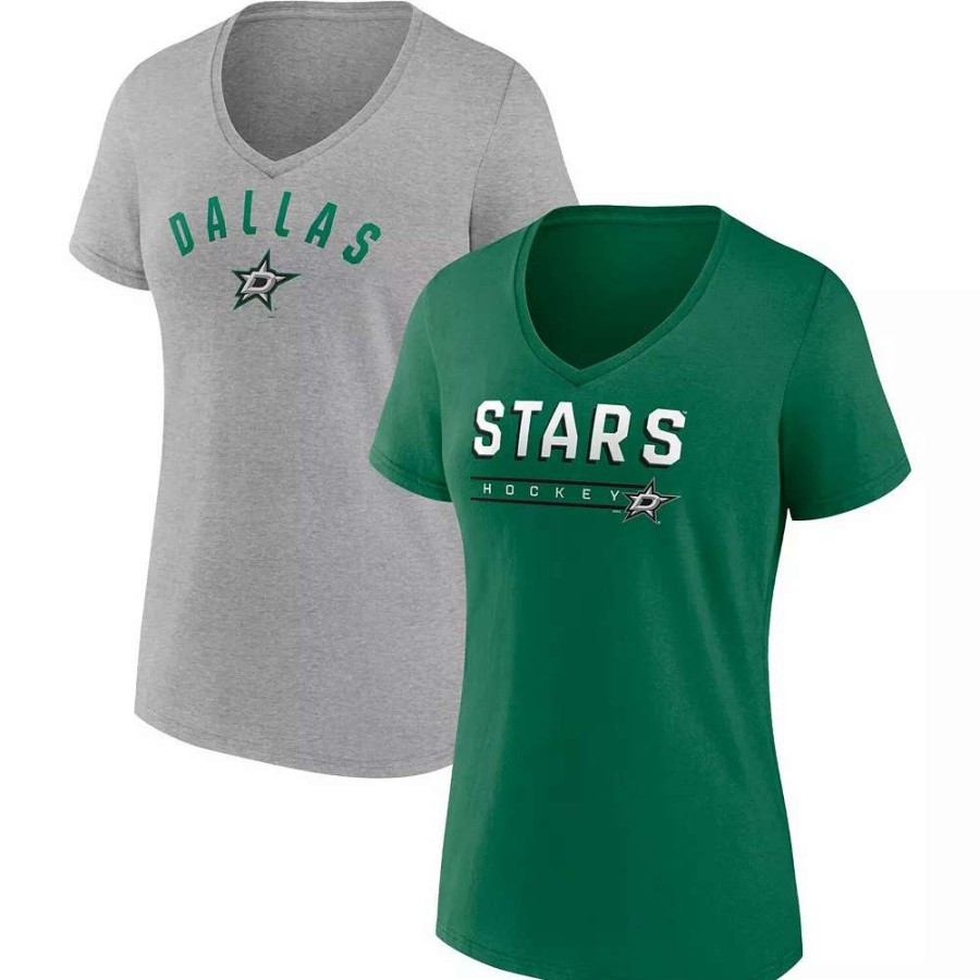 Tops * | Women'S Fanatics Branded Kelly Green/Gray Dallas Stars Parent 2-Pack V-Neck T-Shirt Set