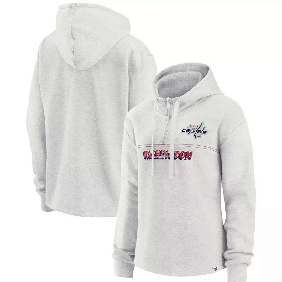 Tops * | Women'S Fanatics Branded Ash Washington Capitals True Classics Legacy Quarter-Zip Hoodie