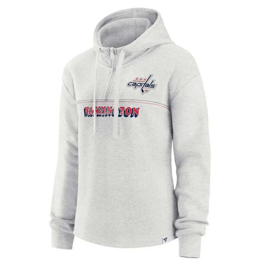 Tops * | Women'S Fanatics Branded Ash Washington Capitals True Classics Legacy Quarter-Zip Hoodie