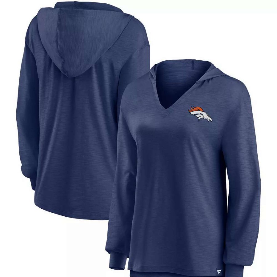 Tops * | Women'S Fanatics Branded Navy Denver Broncos Jumper V-Neck Pullover Hoodie