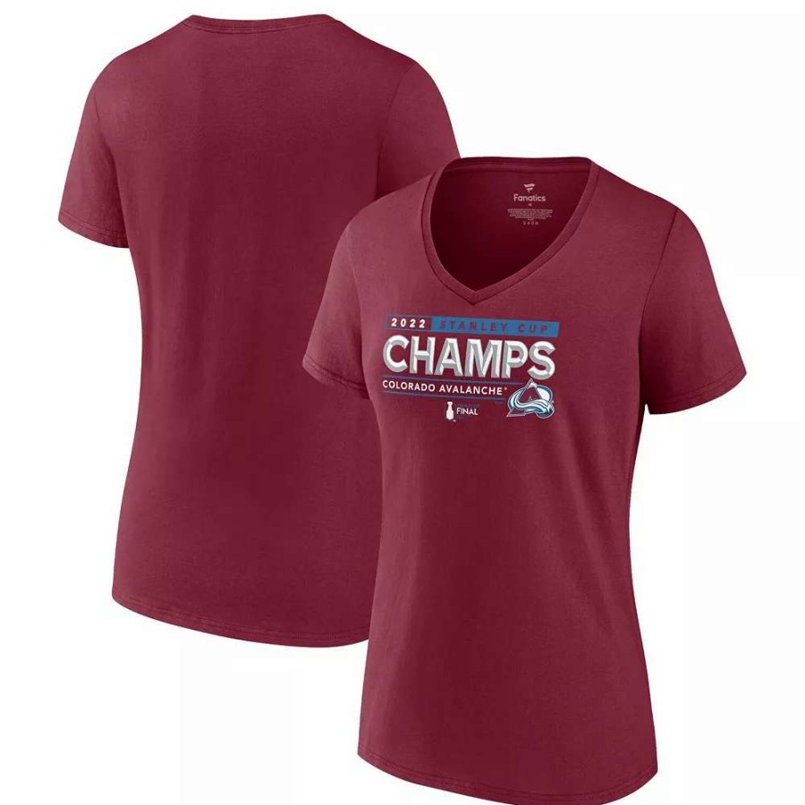 Tops * | Women'S Fanatics Branded Burgundy Colorado Avalanche 2022 Stanley Cup Champions Winger V-Neck T-Shirt