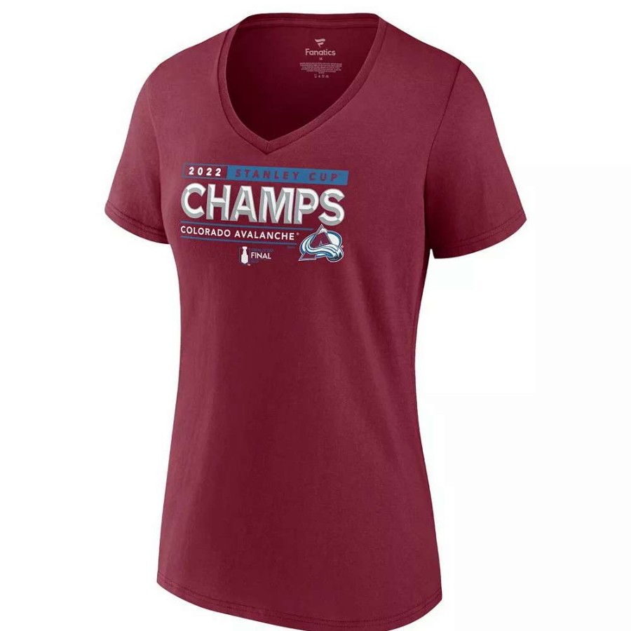 Tops * | Women'S Fanatics Branded Burgundy Colorado Avalanche 2022 Stanley Cup Champions Winger V-Neck T-Shirt