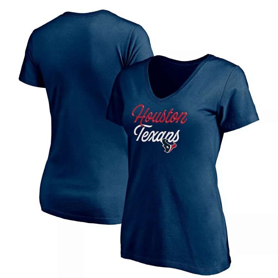 Tops * | Women'S Fanatics Branded Navy Houston Texans Long Stride V-Neck T-Shirt