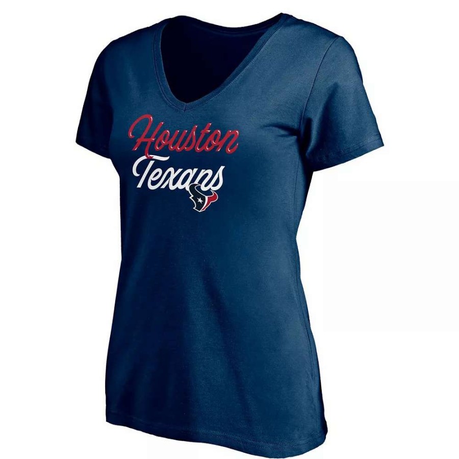 Tops * | Women'S Fanatics Branded Navy Houston Texans Long Stride V-Neck T-Shirt