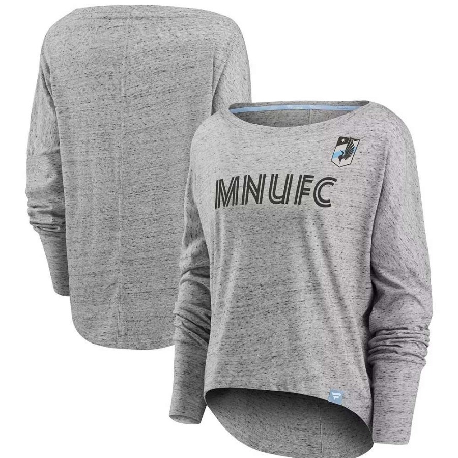 Tops * | Women'S Fanatics Branded Heathered Gray Minnesota United Fc Long Sleeve Fashion Top