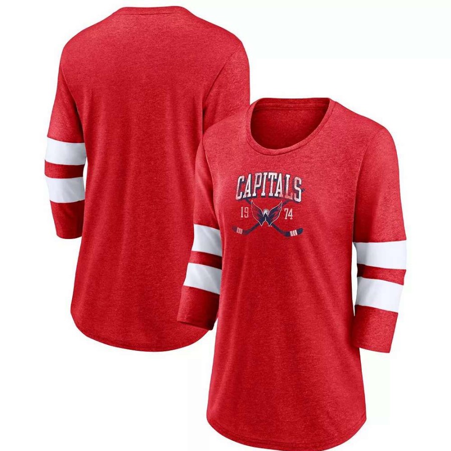 Tops * | Women'S Fanatics Branded Heather Red Washington Capitals Line Shift Tri-Blend Three-Quarter Sleeve T-Shirt