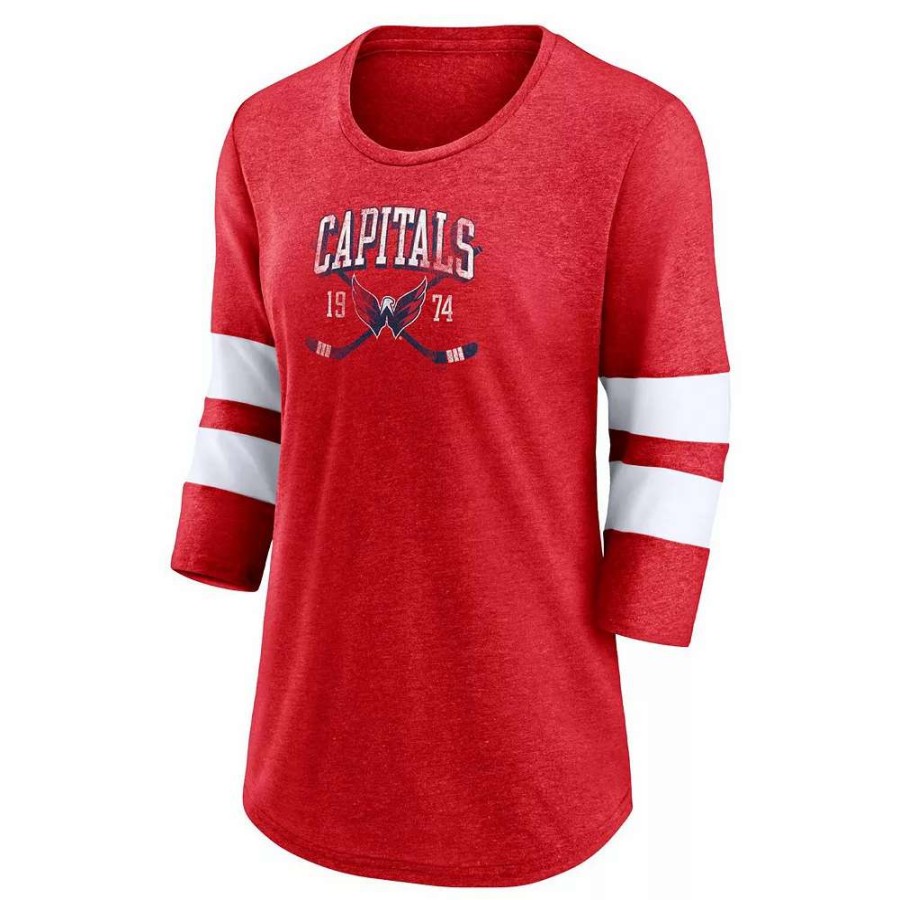 Tops * | Women'S Fanatics Branded Heather Red Washington Capitals Line Shift Tri-Blend Three-Quarter Sleeve T-Shirt