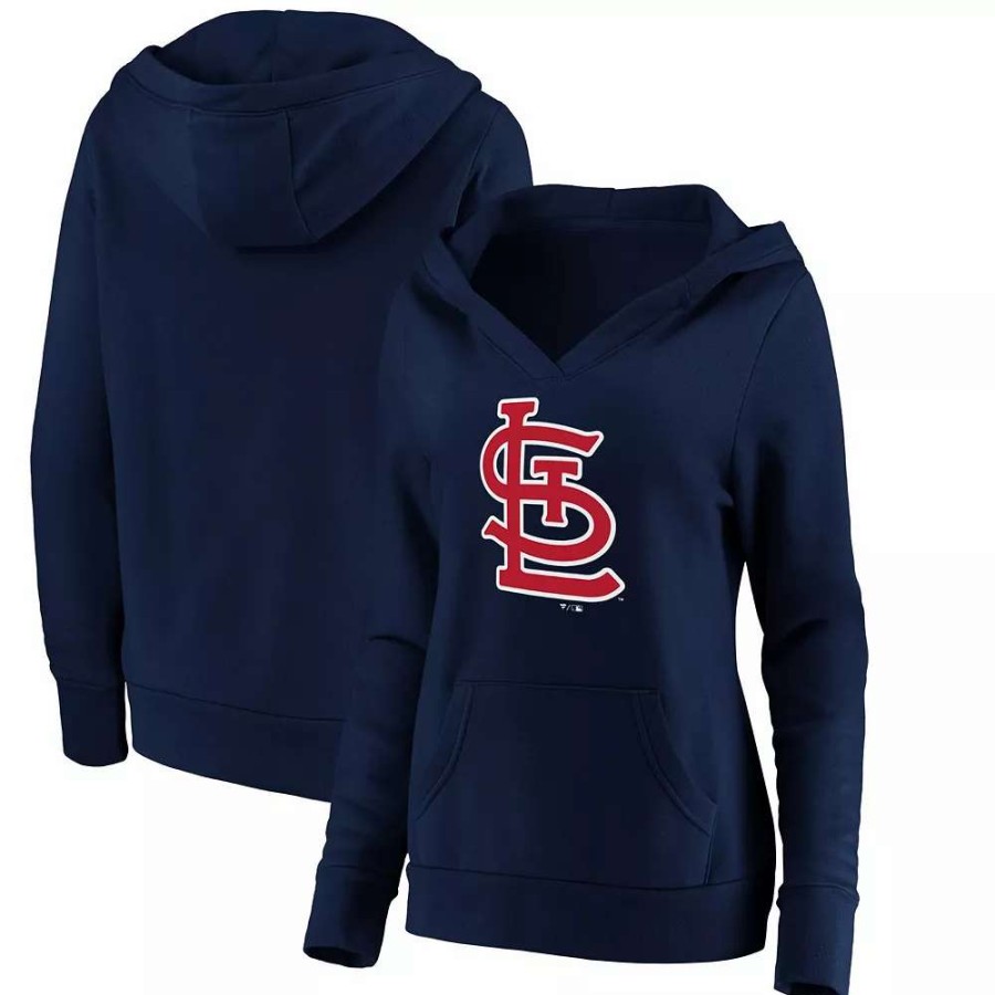 Tops * | Women'S Fanatics Branded Navy St. Louis Cardinals Official Logo Crossover V-Neck Pullover Hoodie