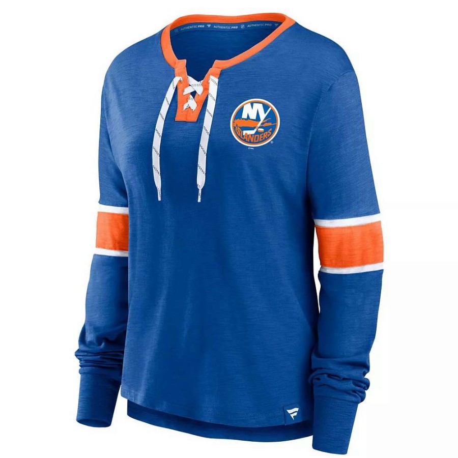 Tops * | Women'S Fanatics Branded Royal New York Islanders Effervescent Exclusive Lace-Up Long Sleeve T-Shirt