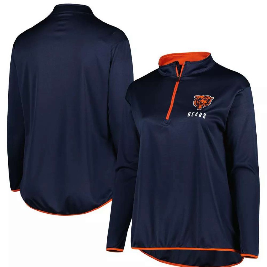 Tops * | Women'S Fanatics Branded Navy Chicago Bears Plus Size Worth The Drive Quarter-Zip Top