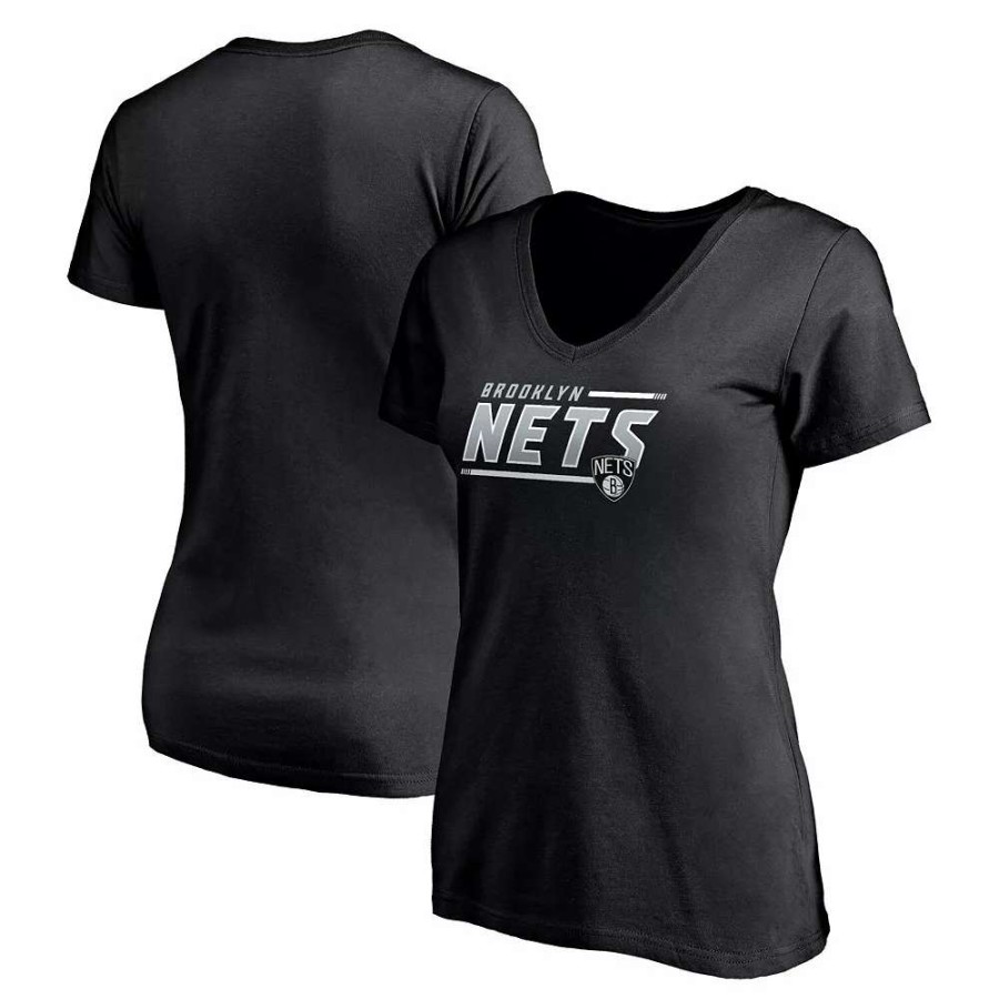 Tops * | Women'S Fanatics Branded Black Brooklyn Nets Mascot In Bounds V-Neck T-Shirt