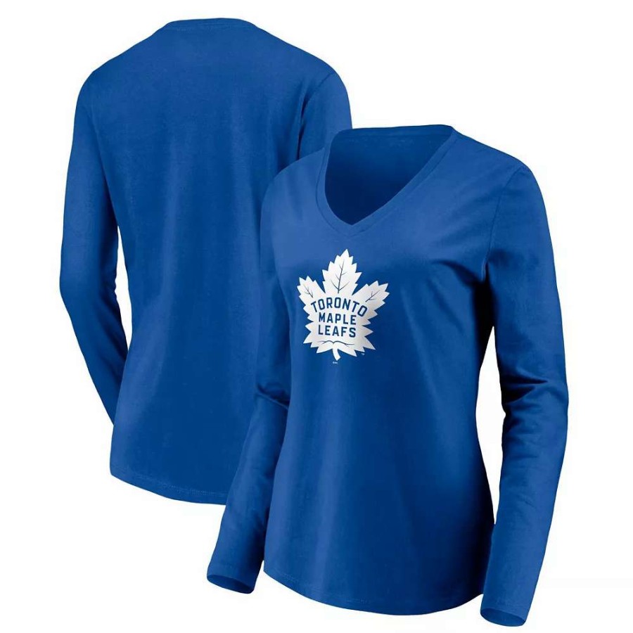 Tops * | Women'S Fanatics Branded Blue Toronto Maple Leafs Primary Team Logo Long Sleeve V-Neck T-Shirt