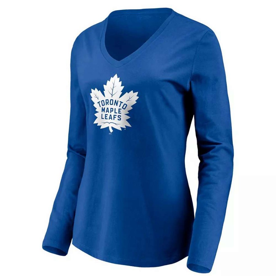 Tops * | Women'S Fanatics Branded Blue Toronto Maple Leafs Primary Team Logo Long Sleeve V-Neck T-Shirt