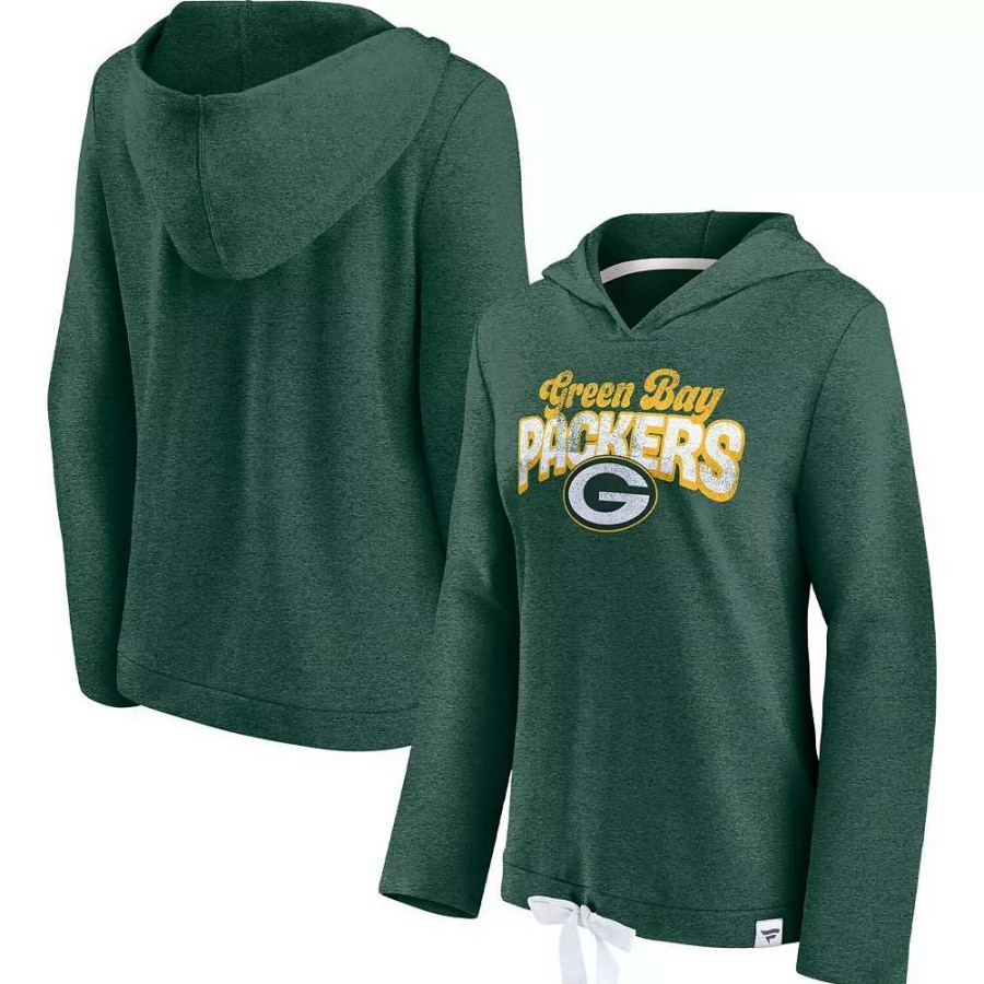 Tops * | Women'S Fanatics Branded Heathered Green Green Bay Packers First Team Flowy Pullover Hoodie