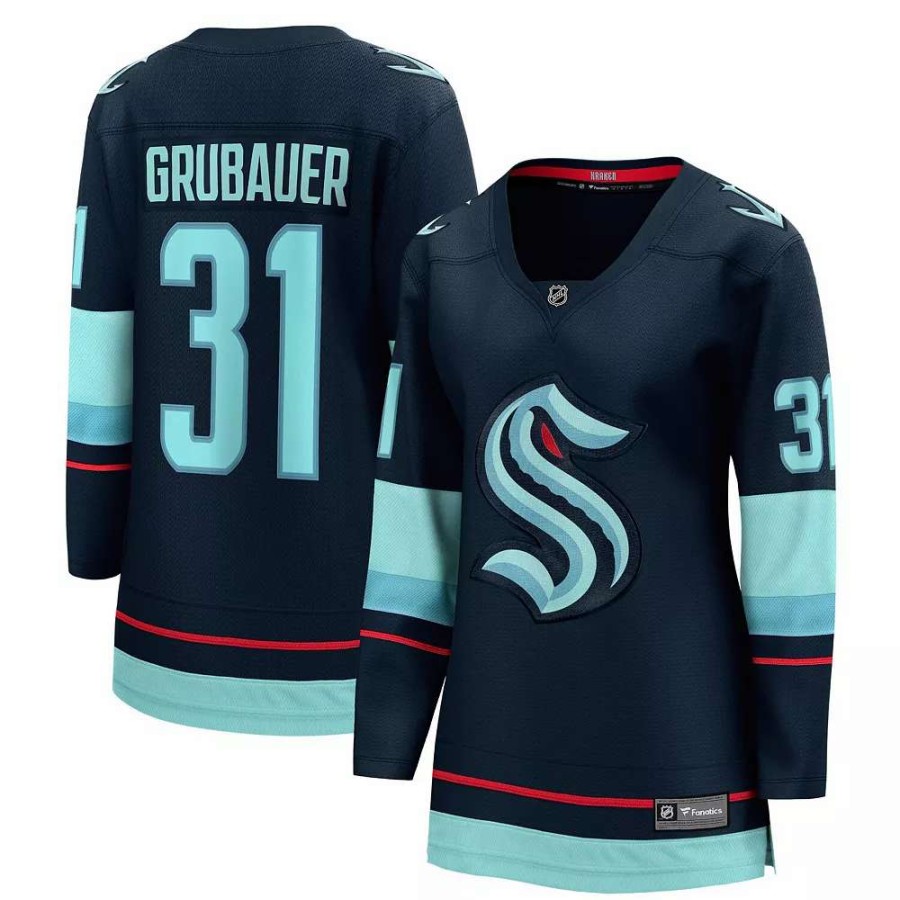 Tops * | Women'S Fanatics Branded Philipp Grubauer Deep Sea Blue Seattle Kraken Home Premier Breakaway Player Jersey