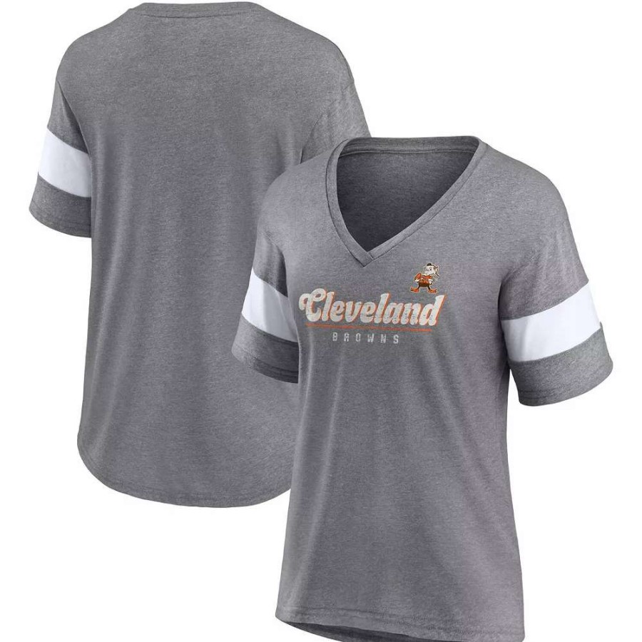 Tops * | Women'S Fanatics Branded Heathered Gray Cleveland Browns Give It All Half-Sleeve V-Neck T-Shirt