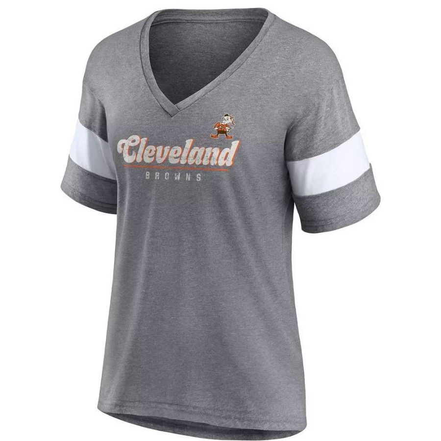 Tops * | Women'S Fanatics Branded Heathered Gray Cleveland Browns Give It All Half-Sleeve V-Neck T-Shirt