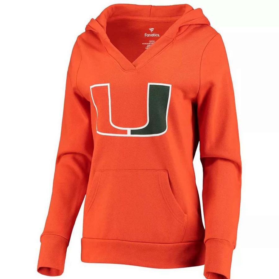 Tops * | Women'S Fanatics Branded Orange Miami Hurricanes Primary Logo V-Neck Pullover Hoodie