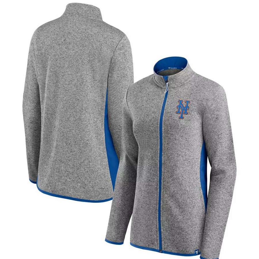 Outerwear * | Women'S Fanatics Branded Heathered Charcoal New York Mets Primary Logo Fleece Full-Zip Jacket