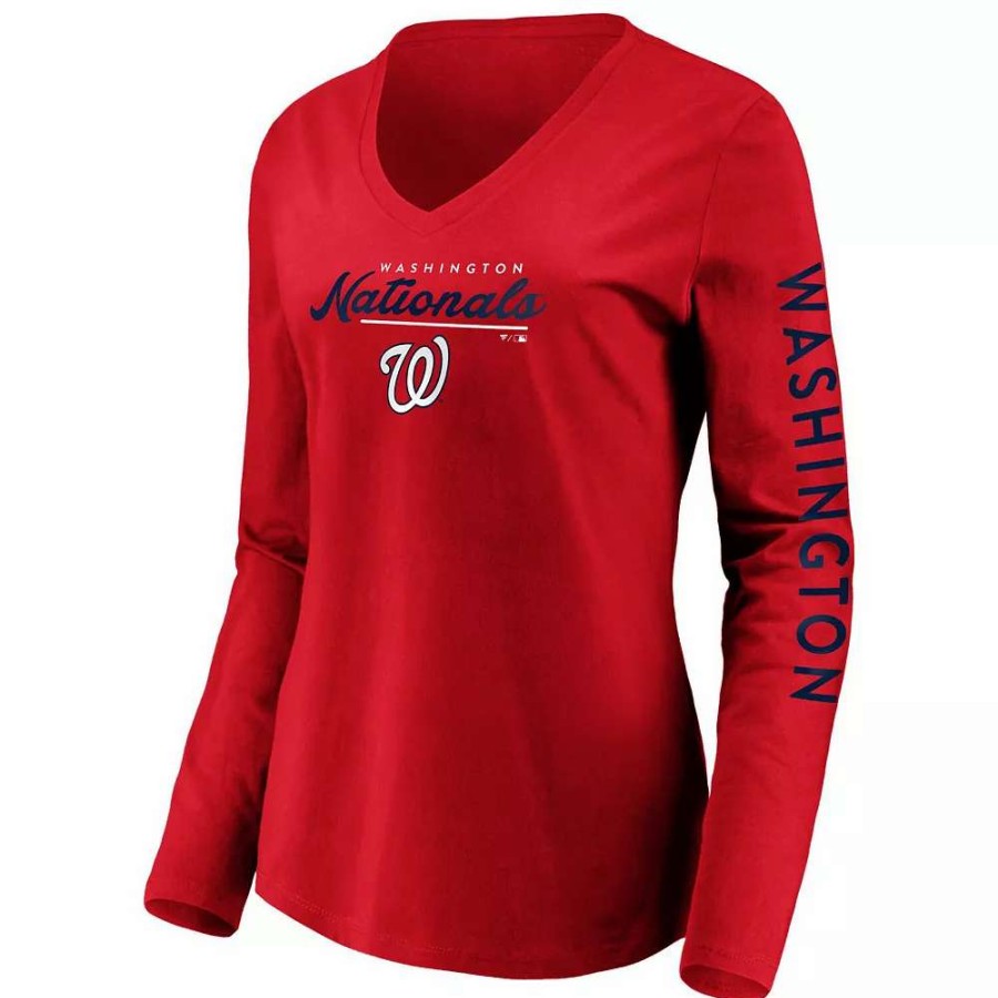 Tops * | Women'S Fanatics Branded Red Washington Nationals Core High Class Long Sleeve V-Neck T-Shirt