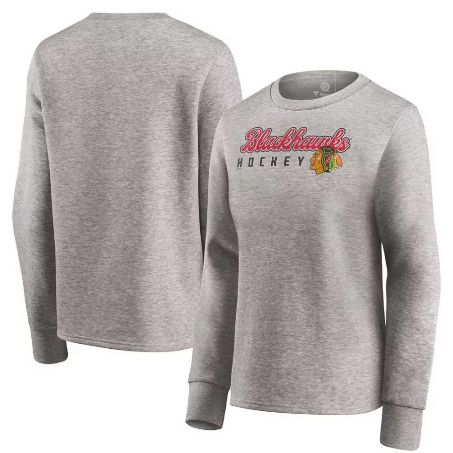 Tops * | Women'S Fanatics Branded Heathered Gray Chicago Blackhawks Fan Favorite Script Pullover Sweatshirt